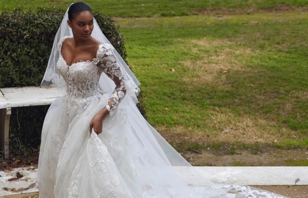 Model wearing a white gown