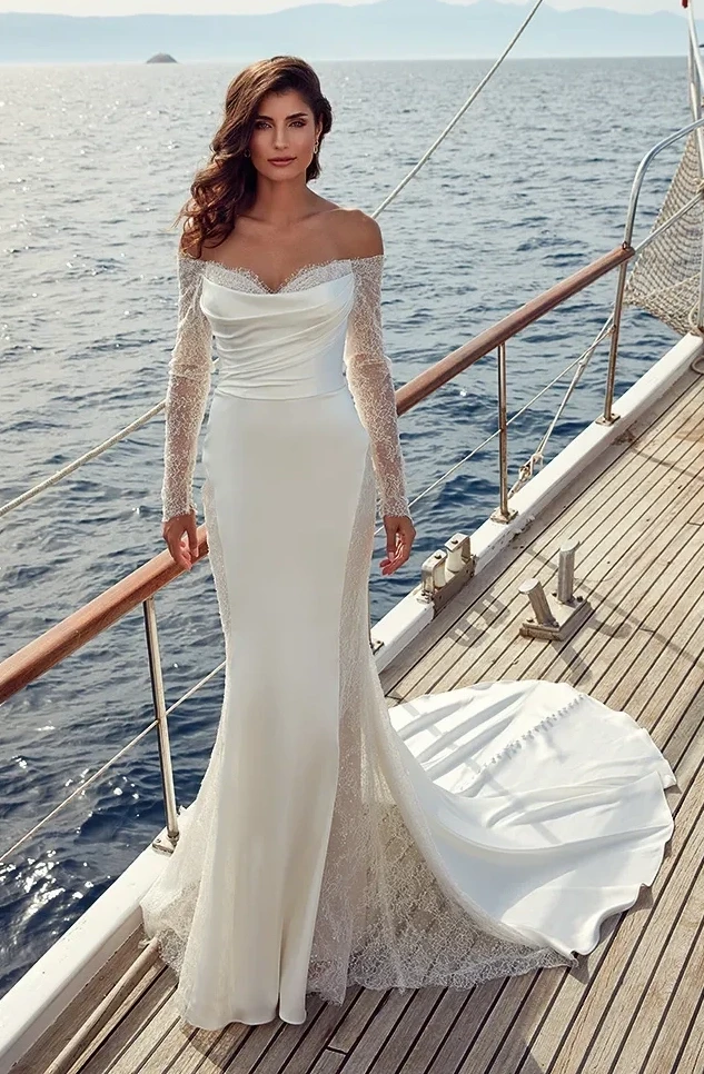 Model wearing a white gown